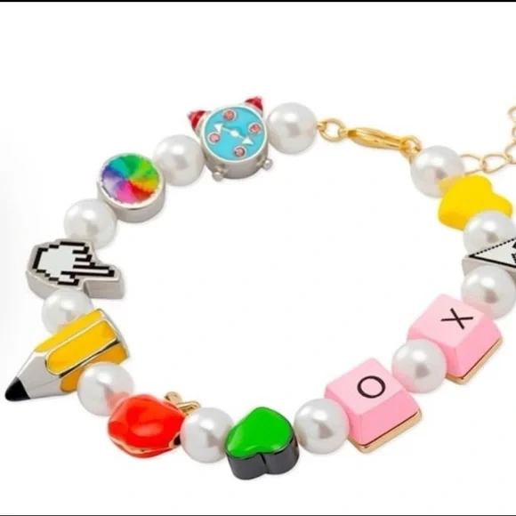 BETSEY JOHNSON SET Back to School Charm & Faux Pearl Necklace & Bracelet NEW NWT - Picture 12 of 16